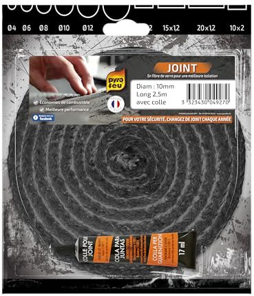 Pyro Feu PYROFEU-24927-6 Junta Refractaria Y Tubo Pegamento, Fibra De Vidrio, Negra, Ø 10 mm x 2,5 m