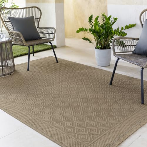 Livabliss Esha Drapia Geometric Rug, Living Room – 198x275 cm, Tan & Beige