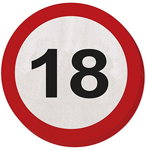 Folat 20 Servietten * 18. Geburtstag * mit Verkehrsschild-Design // Set Napkins Jubiläum Achtzehn Jahre