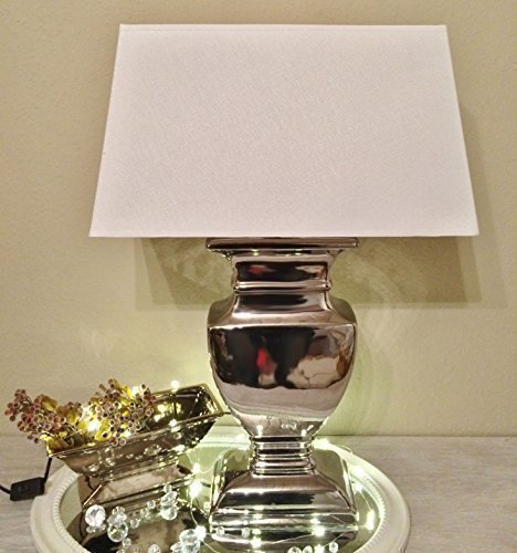 DRULINE 53 cm Silver Lady Tischlampe WEIß Silber Shabby Chic Tischleuchte Keramiklampe 8739S-39S