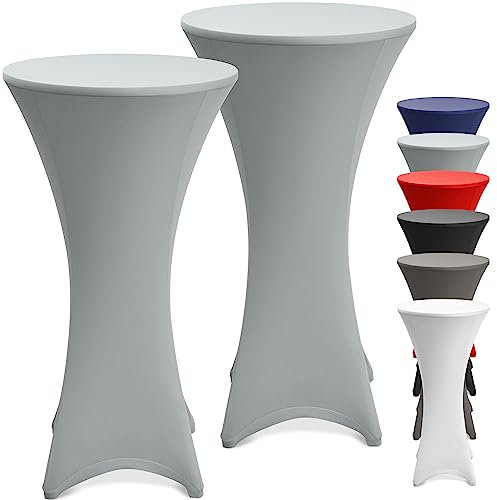 Beautissu 2er Set Stretch Stehtisch Hussen 80cm Grau – Waschbar Bügelfrei Stehtisch Hussen für Stehtische Stehtischhussen rutschfest Verstärkung Fußbereich Tischhusse Tischdecke Stehtisch – Stella