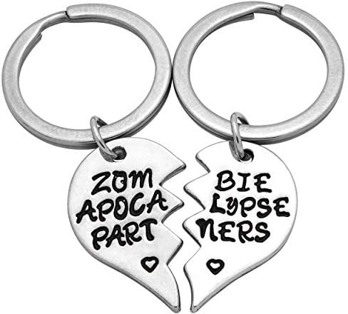 Art Attack Brass Zombie Apocalypse Keychain, Walking Dead Broken Heart BFF Best Friends Partners In Crime Besties Pendant Bag Charm Key Chain Ring (Silver)
