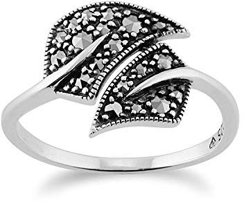 Gemondo Jugendstil Ring, 925 Sterlingsilber 0.27ct Markasit Jugendstil Stil Blatt Ring