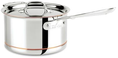 All-Clad 6204SS EURO Copper-Core Stielkasserolle mit Griff und Deckel, Topf 3.8 L, 20.3 cm