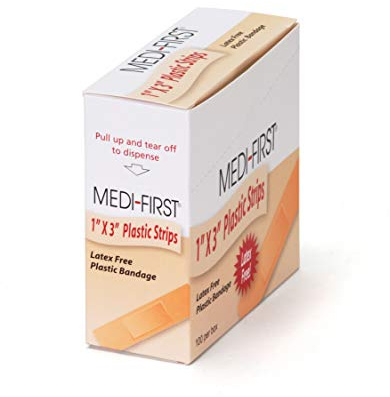 Medi-First 60033 Plastic Strip Bandages, 1 x 3, Box of 100