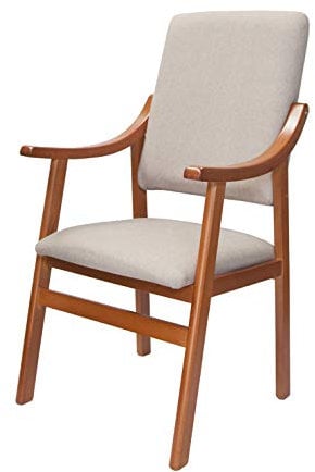 Sueña y Descansa Sillón Alto con reposabrazos de Madera de Haya Color Cerezo tapizado en Beis