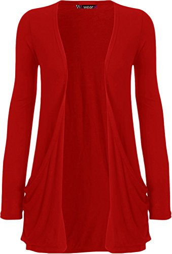 WearAll - Damen Langarm Cardigan mit Taschen - Rot - 44-46