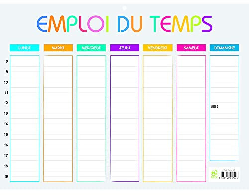 Exacompta - 34510E - Emploi du temps Multicolore - 29,5 x 22 cm - Du lundi au dimache - De 8h à 19h