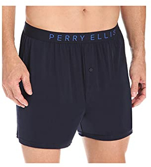 Perry Ellis Men’s Tailored Soft Luxe Solid Boxer Briefs Underwear - Lightweight Stretch Fabric with Supportive Fit - Comfortable Everyday Men’s Underwear, Navy, Medium