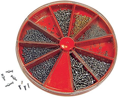 SELVA Ca. 1.000 Schräubchen in Fächerdose. Kleinschrauben Sortiment Schlitzschrauben von M 0,6 bis M 1,4 in verschiedenen Längen und Materialien für Uhren, Instrumente, Optik - C326048
