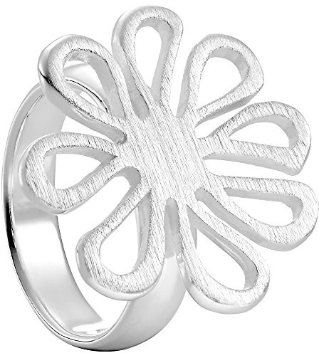 Vinani Damen Design Ring 925 Sterling Silber – Offener Blumenring mit mattierter Massivoberfläche, Verspielte Blüte, Modernes Elegantes Schmuckstück für Frauen, Handgefertigt