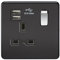 Knightsbridge SFR9901MB Screwless 13A 1G Switched Socket with Dual USB Charger-Matt Black W/Chrome Rocker