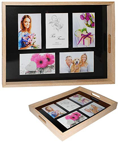 alles-meine.de GmbH großes Tablett - für - 5 große Fotos & Bilder - rechteckig - Vintage - Foto Serviertablett aus Holz - braun/Naturholz/auch zur Deko geeignet - Retro D..