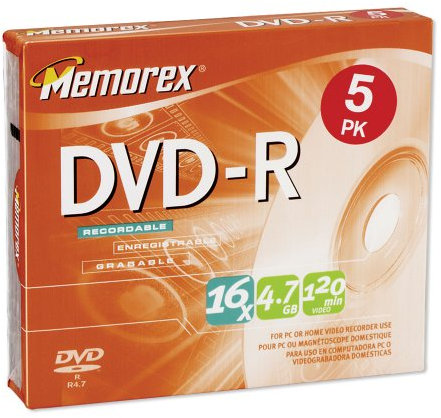 Memorex 4.7Gb/16x DVD-R (5-Pack Slim Case)