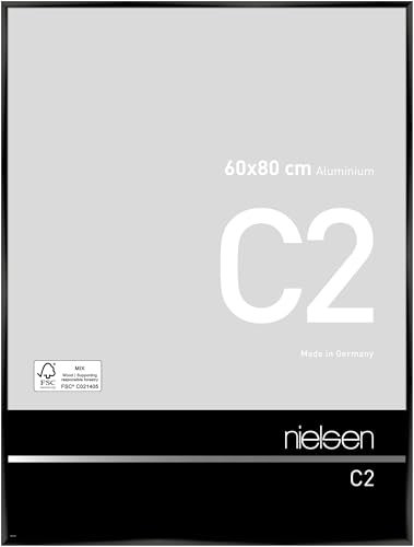 nielsen Bilderrahmen, 60 x 80 cm, Aluminium, Schwarz glanz, Posterrahmen zum Aufhängen im Hoch- & Querformat, Echtglas, C2