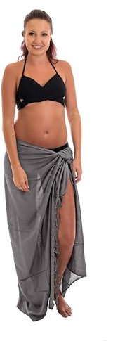 Ciffre Pareo Sarong Tuch Damen Herren - Wickelrock Strand - Strandtuch blickdicht als Wickeltuch oder Handtuchkleid und Wickelkleid Unisex Frauen und Männer - mit Schnalle einfarbig Grau