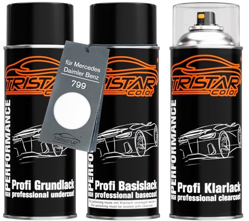 TRISTARcolor Car paint Spray can set for Mercedes/Daimler Benz 799 Diamantweiss Perl/Diamond White Perl under + base coat clear coat spray can 400ml