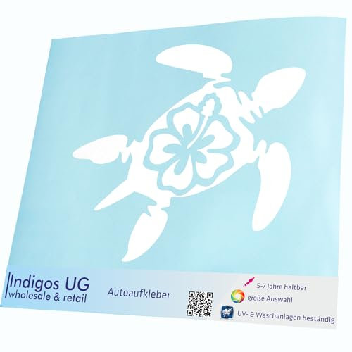 INDIGOS UG Aufkleber - Autoaufkleber - JDM - Die cut - Auto - 120x100 mm - Schildkröte Hawaii - weiß - Heckscheibe - Heckscheibenaufkleber - Sticker - Tuning