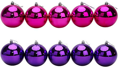 Christmas Concepts® 10 Extra Large 100mm (4) Baubles - Christmas Tree Baubles (Hot Pink & Purple)