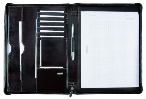 ALASSIO 30054 Schreibmappe MONACO, Tagungsmappe im DIN A4 Format, Businessmappe aus planzlich gegerbtem Leder, Reißverschlussmappe, 6 Visitenkartenfächer, dunkelbraun, antik, ca. 33 x 25 x 3,5 cm