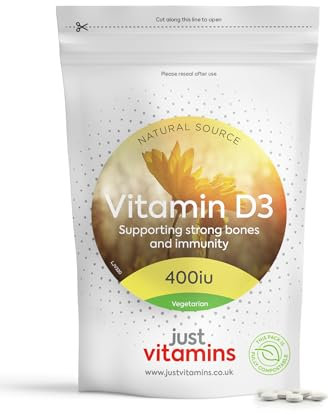 Vitamin D3 400iu | 180 Tablets | High Strength Sunshine Vitamin | Supports Immune System, Bones, Teeth & Muscle Function | Enhances Mood & Energy | Non-GMO | UK Made - Just Vitamins