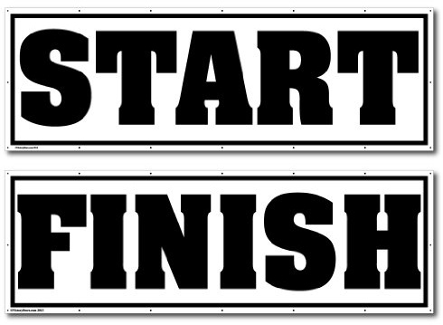 Rennbanner – 120 x 30 cm Start? und Finish – schwarzes Vinyl-Banner, 2 Stück, mit Ösen zum Aufhängen