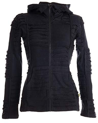 Vishes - Alternative Bekleidung - Damen Patchwork Jacke mit Cutwork und Zipfelkapuze schwarz-uni 34