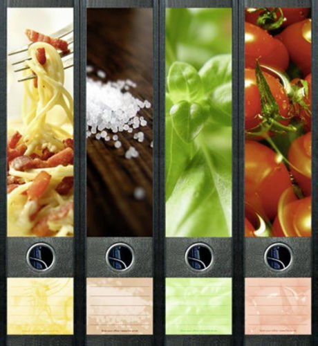 Ordnerrücken breit 4er Set Ordner Obst Nudeln Essen Food Aufkleber Etiketten Deko 422