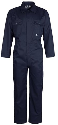 Fort - Stud Front Coverall - Navy, 36 - 240gsm Durable Work Overalls - with Action Back Elastication & Multiple Pockets - Hardwearing Polycotton Construction - Comfortable Clothing Protection
