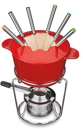 Cuisinart 13-Piece Cast Iron Fondue Set, Red