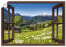 ARTLAND Wanddeko Poster & Kunstdrucke Wandposter 130x90 cm Fensterblick Fenster Alpen Landschaft Berge Wald Gebirge Wiese Natur T5TP