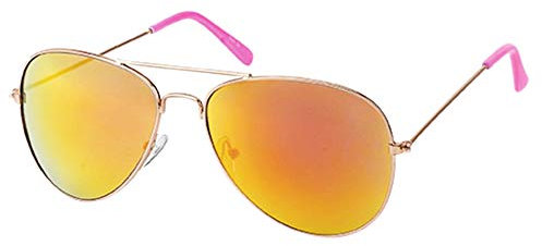 CHICNET Sonnenbrille Pilotenbrille 400 UV verspiegelt golden Doppelsteg bunte Kappen pink