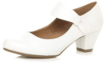 AJVANI Womens Ladies mid Heel Mary Jane Strap smart Work Comfort Court Shoes Size
