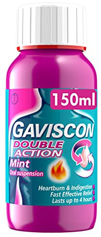 Gaviscon Double Action Mint Liquid 150 ml - Fast-Acting Heartburn, Indigestion, Acid Reflux Relief, Long-Lasting Antacid for Digestion & Nausea