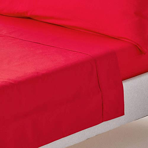 HOMESCAPES Perkal Bettlaken ohne Gummizug rot 230x255 cm, Baumwoll-Betttuch ohne Spannrand, Haustuch ägyptische Baumwolle