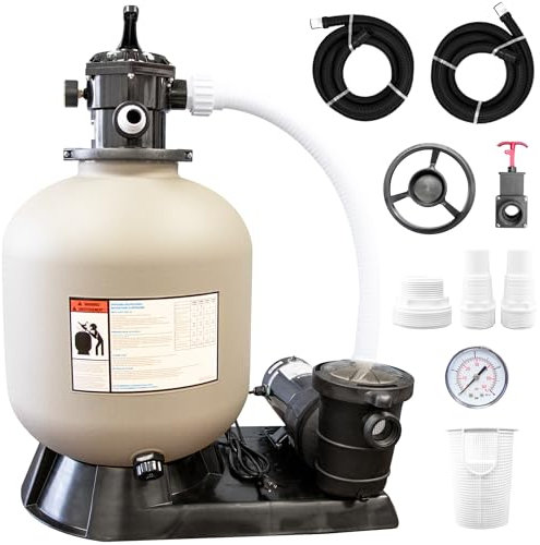 Swimline Hydrotools 40,6 cm Sandfilter-Kombi-Set mit Ständer und Multi-Port-Ventil, 0,54 THP DOE-konforme Pumpe, 3720 GPH, bis zu 15600 Gallonen, 45,4 kg Sandkapazität, Mehrfarbig