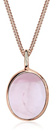 Elli Halskette Damen Oval Solitär Anhänger mit Rosenquarz in 925 Sterling Silber Rosévergoldet