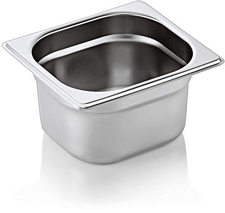 WAS 7016 100 Serie 70 Chromnickelstahl Gastronormbehälter mit Stapelrand, 1.60L, 1/6 GN, 162mm x 176mm x 100mm
