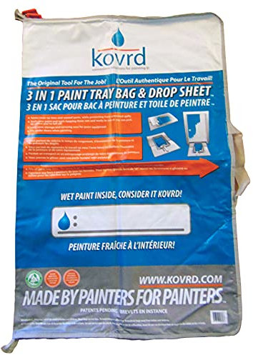 Kovrd 2-in-1 Reusable Paint Tray Storage Bag and 39” x 29” Drop Cloth, Keep Brushes Rollers and Paint Wet for Days, Fits 5-gal Bucket, Contractor Quality for Professional Interior and Exterior Jobs