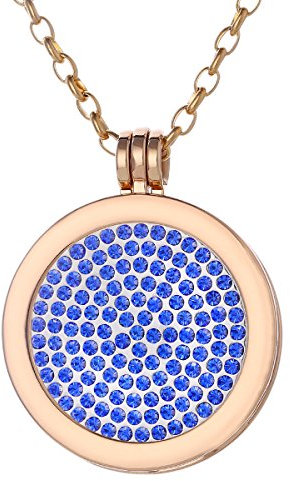 Morella Halskette Damen Gold 70 cm Edelstahl mit Amulett und Coin 33 mm in Schmuckbeutel Glitzersteine blau