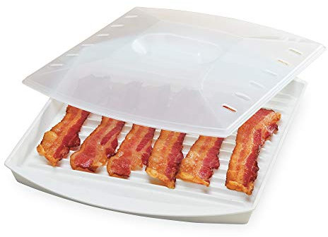 Progressive International PS-66LID Prep Solutions - Parrilla de tocino para microondas, plástico, color blanco