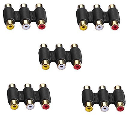 5Pcs 3 Voies AV RCA Menuisier/Femelle Audio vidéo coupleur connecteur Femelle/Adaptateur d'extension
