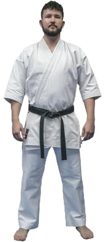 Karatekostym för vuxna, vit, uniform, poly/bomull, Gi inklusive bälte, M/W, sanforiserad, karatkimono, vit karate-Gi, karate-kata-kostym (4/170 cm medium)