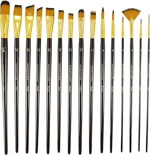 MyArtscape Paint Brush - Set of 15 Art Brushes for Watercolor, Acrylic & Oil Painting - Premium Art Supplies