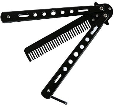 Buwico® Delicate Stainless Steel Folding Training Butterfly Practice Style Knife Comb (Black)