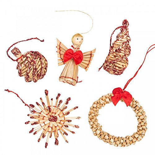 56 Strohsterne und Strohfiguren als Christbaumschmuck Natur-Bordeaux