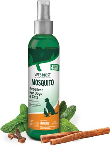 Vet’s Best Natural Mosquito Repellent Spray for Dogs and Cats, Plant-Based Protection with Certified Essential Oils, DEET-Free Outdoor Pest Repellent for Pets, Safe Botanical Ingredients, 8 oz Bottle