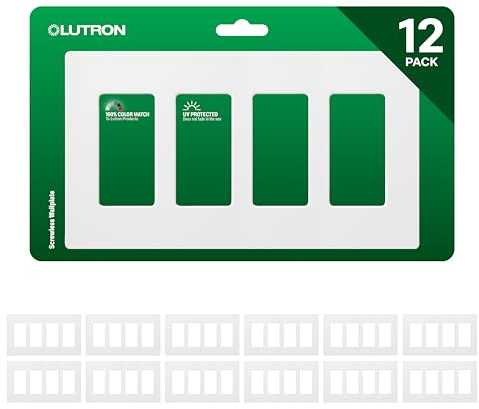 Lutron Claro Light Switch Cover Plate, 4 Gang Wallplate, Rocker Light Switch Cover, Screwless Plate For Outlets, Gloss, CW-4-WH-12, White, 12 Pack