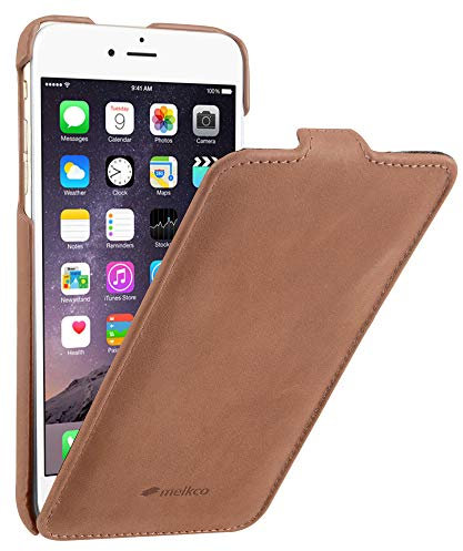 MELCKO Edle Tasche passend für Apple iPhone 6S Plus und 6 Plus (5.5 Zoll) / Case Außenseite aus Echt-Leder / Schutz-Hülle / ultra-slim / Flip-Case / Cover im Vintage Look / Braun