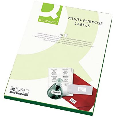 Q-Connect KF01132 Mehrzweck-Etiketten 105 x 37 mm ohne Zwischenraum 16 Etiketten pro A4 Bogen 100 Stück weiß